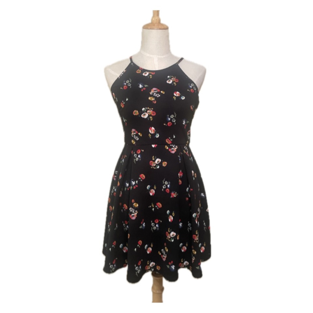 Floral Black Halter Dress Size M
